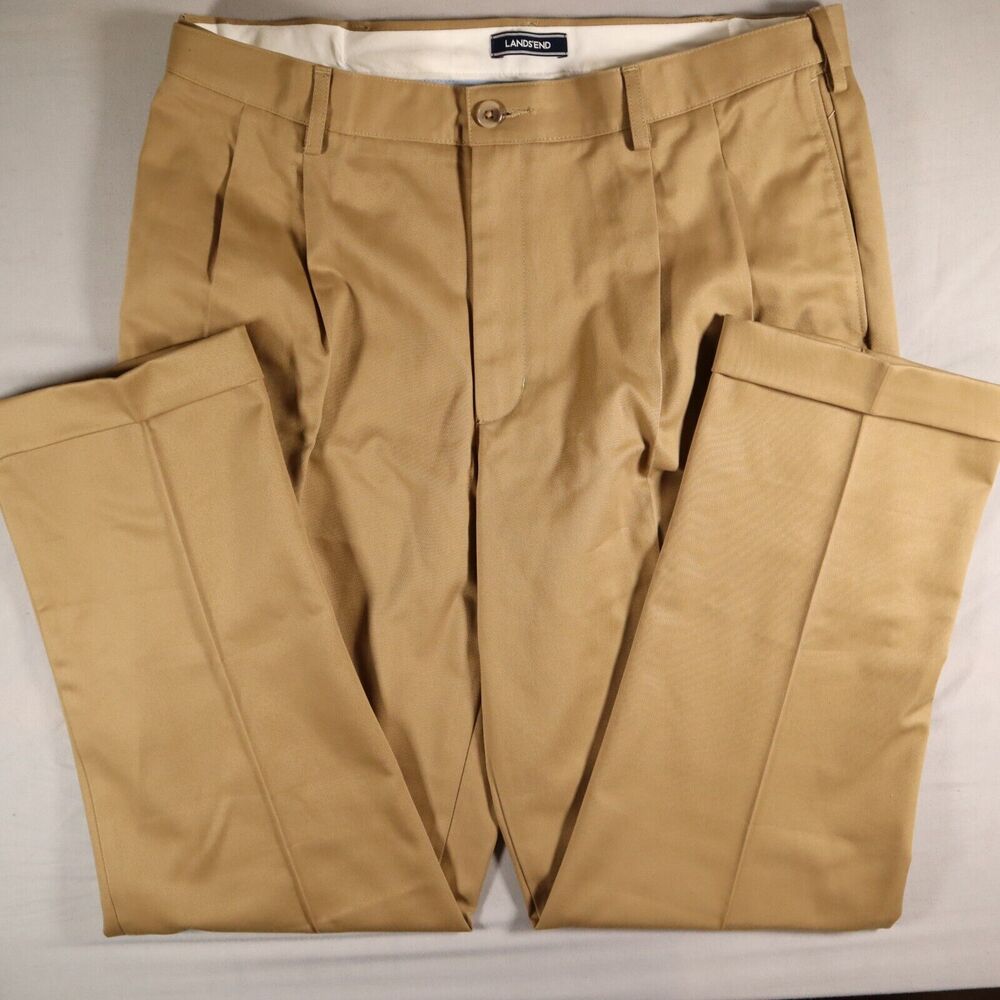 Lands End Traditional Fit Dress Pants Mens Size 36 Cuffed Pleated 100% Cotton